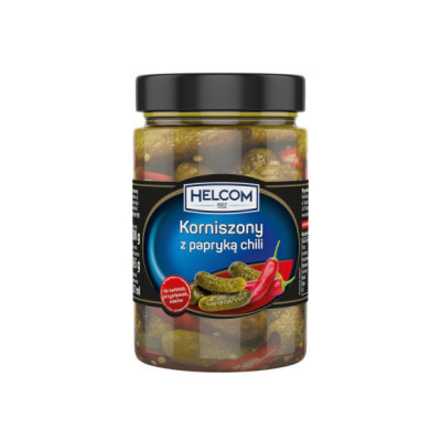 OGÓRKI KORNISZONY Z PAPRYKĄ CHILI pikantne 327ml słoik HELCOM