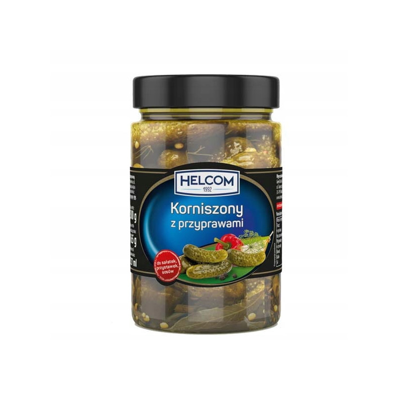 OGÓRKI KORNISZONY Z PRZYPRAWAMI 327ml słoik HELCOM