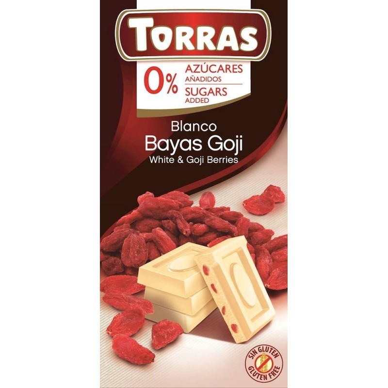 CZEKOLADA BIAŁA Z JAGODAMI GOJI bez CUKRU GLUTENU 75g TORRAS