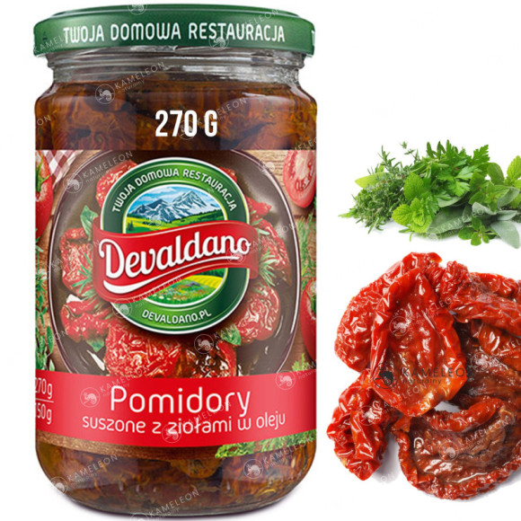 Devaldano POMIDORY SUSZONE Z ZIOŁAMI W OLEJU 270G Devaldano POMIDORY SUSZONE Z ZIOŁAMI W OLEJU 270G