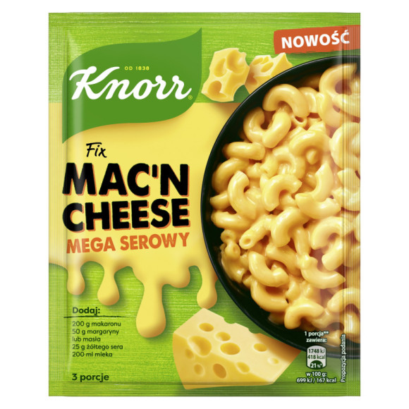 FIX KNORR MAC'N CHEESE MEGA SEROWY SOS DO MAKARONU 33G na3 porcje x10 opak. FIX KNORR MAC'N CHEESE MEGA SEROWY SOS DO MAKARONU 33G na3 porcje x10 opak.