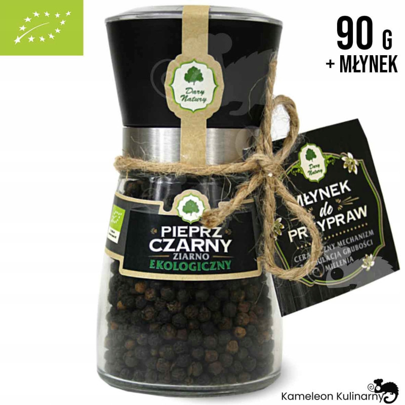 PIEPRZ CZARNY ziarno ziarnisty EKOLOGICZNY 90g + MŁYNEK w młynku DARYNATURY