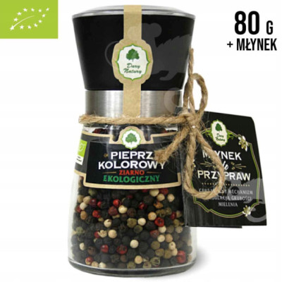 PIEPRZ KOLOROWY ziarno w ziarnie EKO 80g + MŁYNEK w młynku DARY NATURY