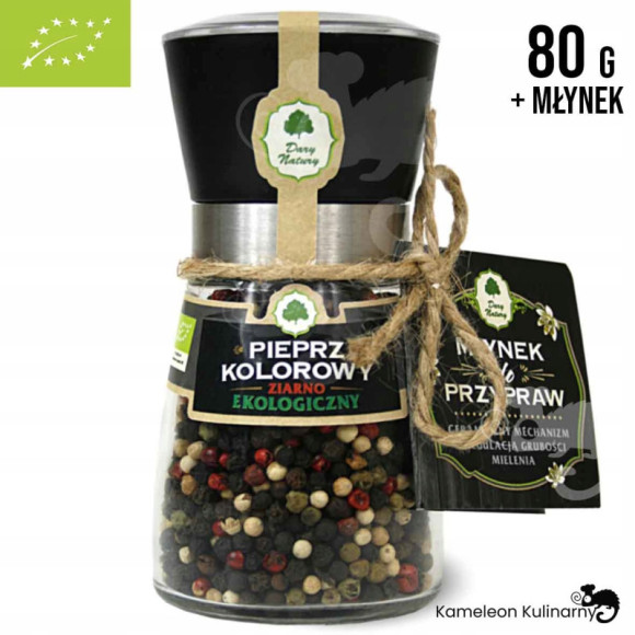 PIEPRZ KOLOROWY ziarno w ziarnie EKO 80g + MŁYNEK w młynku DARY NATURY PIEPRZ KOLOROWY ziarno w ziarnie EKO 80g + MŁYNEK w młynku DARY NATURY