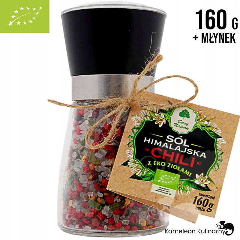 SÓL HIMALAJSKA CHILI z ziołami EKO BIO 160g + MŁYNEK Z MŁYNKIEM DARY NATURY