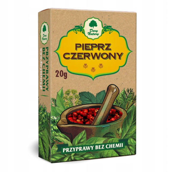 PIEPRZ CZERWONY ZIARNISTY w ziarnie 20g przyprawy bez chemii DARY NATURY PIEPRZ CZERWONY ZIARNISTY w ziarnie 20g przyprawy bez chemii DARY NATURY