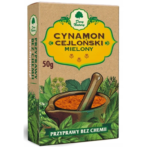 CYNAMON CEJLOŃSKI mielony 100% DARY NATURY 50g w kartoniku bez chemii CYNAMON CEJLOŃSKI mielony 100% DARY NATURY 50g w kartoniku bez chemii
