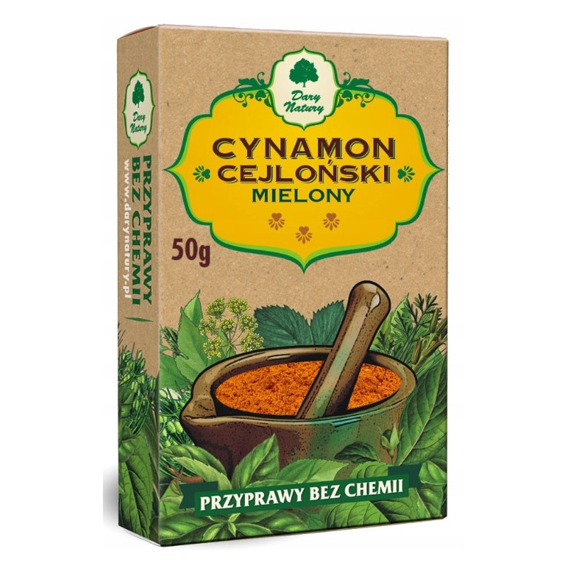 CYNAMON CEJLOŃSKI mielony 100% DARY NATURY 50g w kartoniku bez chemii