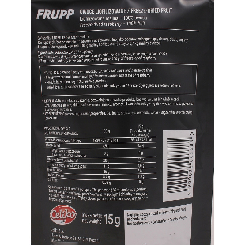 10x FRUPP EAT IT MALINA LIOFILIZOWANA wege BEZ GLUTENU CUKRU Celiko 150g