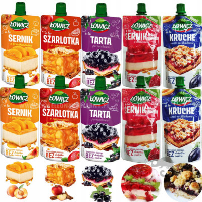 10x ŁOWICZ mus mix CIASTO Z MALINAMI ŚLIWKAMI SERNIK TARTA SZARLOTKA