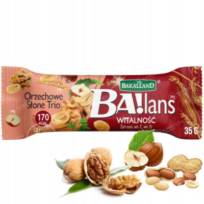 BA!LANS WITALNOŚĆ Zdrowy BATON Orzechowy 35g BAKALLAND Żeń-szeń Witaminy CD