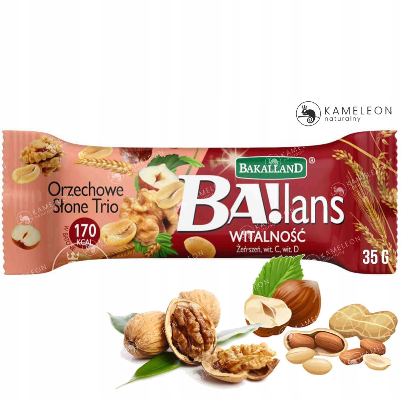 BA!LANS WITALNOŚĆ Zdrowy BATON Orzechowy 35g BAKALLAND Żeń-szeń Witaminy CD
