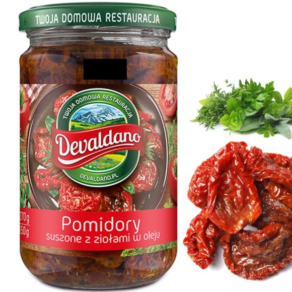 DEVALDANO - POMIDORY SUSZONE Z ZIOŁAMI W OLEJU 270G słoik