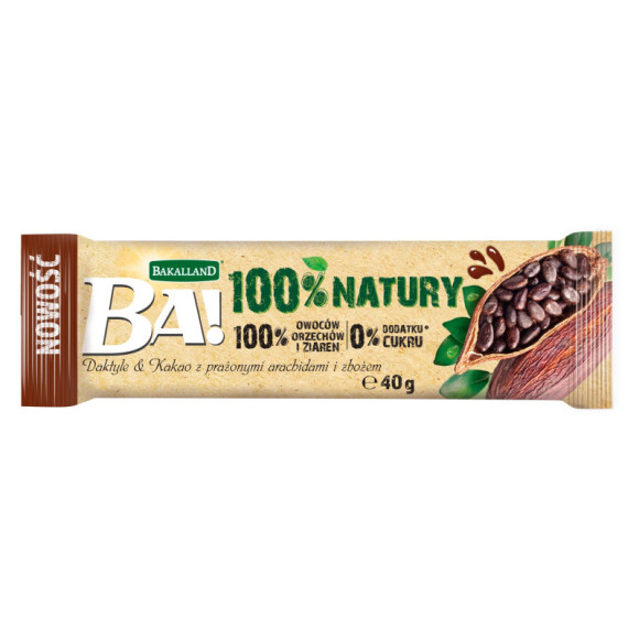 Bakalland BATON BATONIK BA! bez dodatku cukru DAKTYLE KAKAO ZBOŻA 40g 1szt