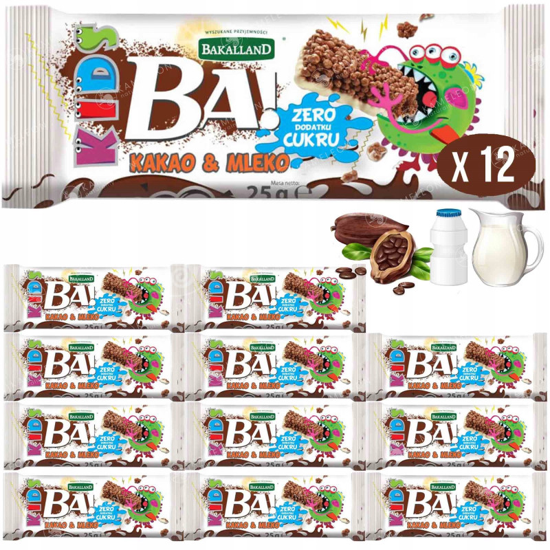 BAKALLAND BATON BATONIK BA! KIDS bez cukru KAKO I MLEKO 25g x12 300g 0,3KG