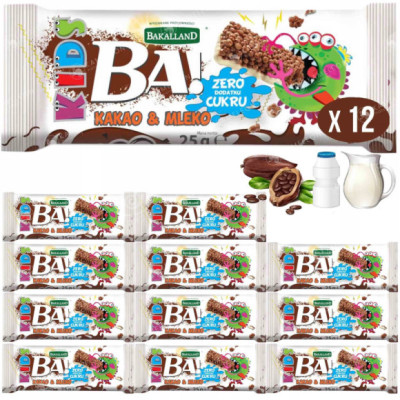 BAKALLAND BATON BATONIK BA! KIDS bez cukru KAKO I MLEKO 25g x12 300g 0,3KG