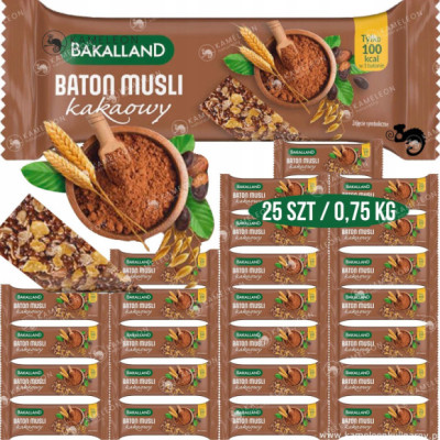 Bakalland BATON Zbożowy MUSLI KAKAOWY 100kcal 30G x25 750g aż 0,75KG