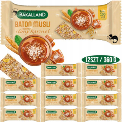 Bakalland BATON Zbożowy MUSLI o smaku SŁONY KARMEL 30g x12 360g 0,36KG