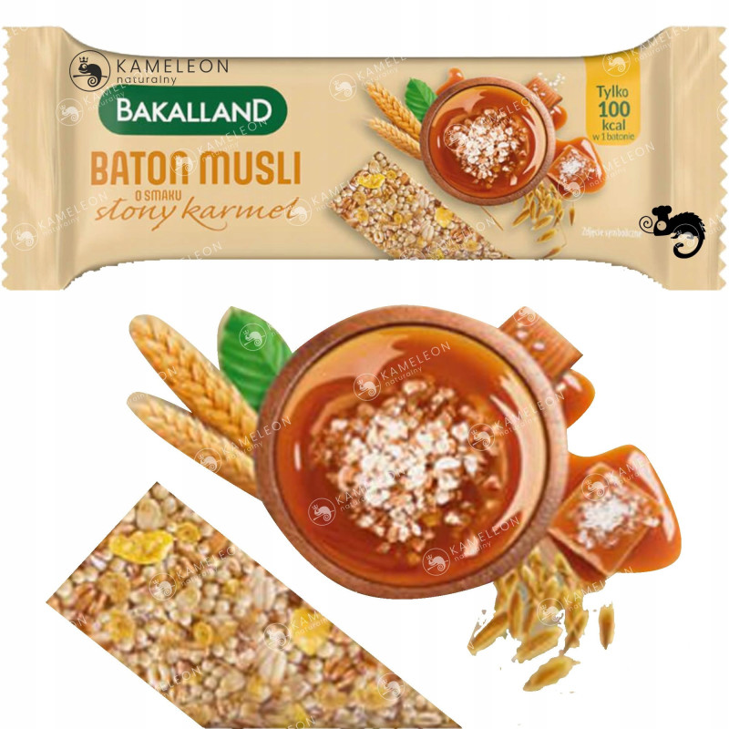 Bakalland BATON Zbożowy MUSLI o smaku SŁONY KARMEL 30g x12 360g 0,36KG
