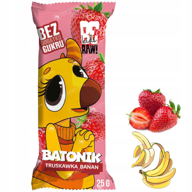 Bakalland BE RAW KIDS BATON BATONIK dla dzieci bez cukru TRUSKAWKA BANAN 25g