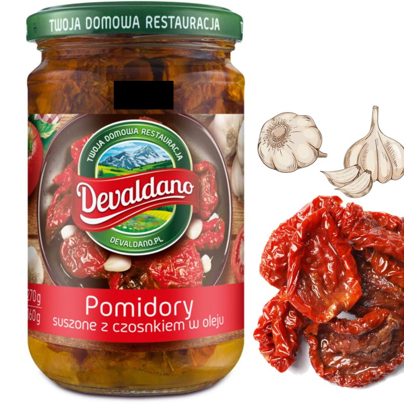 DEVALDANO - POMIDORY SUSZONE Z CZOSNKIEM W OLEJU 270 słoik