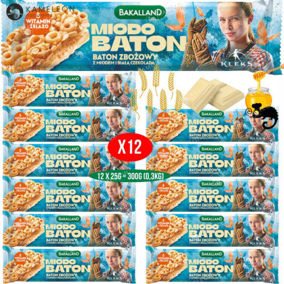 BAKALLAND MIODO BATON ZBOŻOWY z Miodem i Białą Czekoladą PAN KLEKS 25G BAKALLAND MIODO BATON ZBOŻOWY z Miodem i Białą Czekoladą PAN KLEKS 25G
