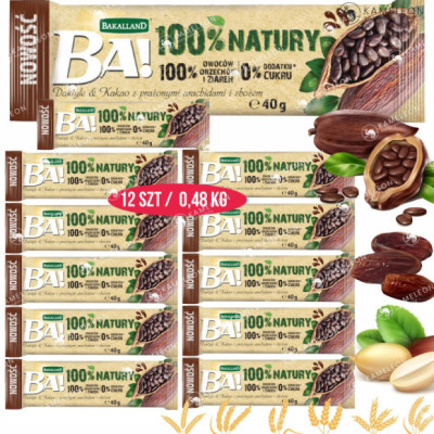 BATON BA! 100% NATURY BEZ dodatku CUKRU DAKTYLE KAKAO ZBOŻA 40g 1szt