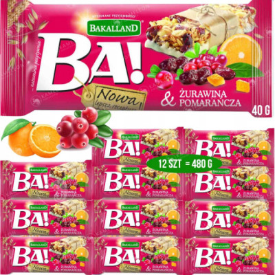 BATON Ba! ŻURAWINA & POMARAŃCZA jogurtowa polewa 12sztuk 480g BAKALLAND