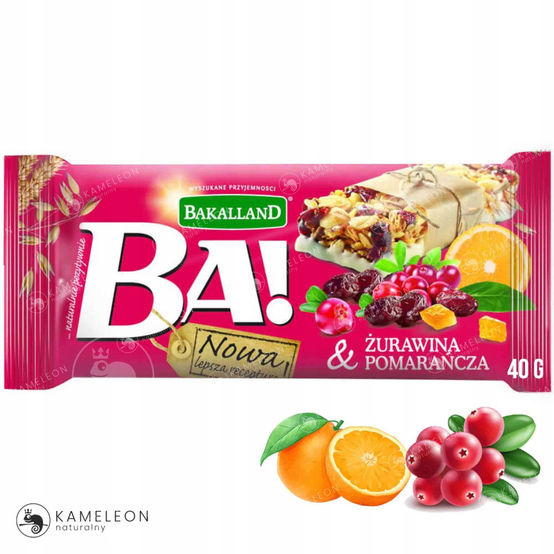 BATON Ba! ŻURAWINA & POMARAŃCZA jogurtowa polewa 12sztuk 480g BAKALLAND