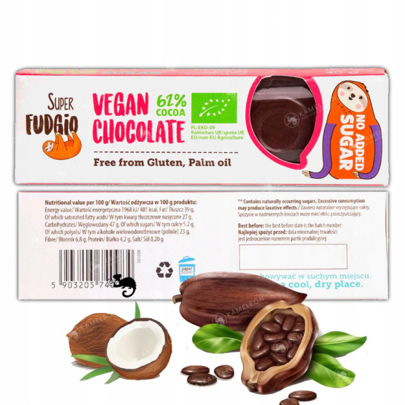 BATON CZEKOLADA MLECZNA 44% BEZ CUKRU GLUTENU OLEJU PALM. 40g Super FUDGIO BATON CZEKOLADA MLECZNA 44% BEZ CUKRU GLUTENU OLEJU PALM. 40g Super FUDGIO