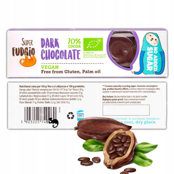 BATON CZEKOLADA MLECZNA 44% BEZ CUKRU GLUTENU OLEJU PALM. 40g Super FUDGIO BATON CZEKOLADA MLECZNA 44% BEZ CUKRU GLUTENU OLEJU PALM. 40g Super FUDGIO