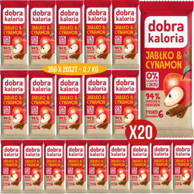 BATON JABŁKO & CYNAMON 20x35g 700g 6 składników BEZ CUKRU DOBRA KALORIA