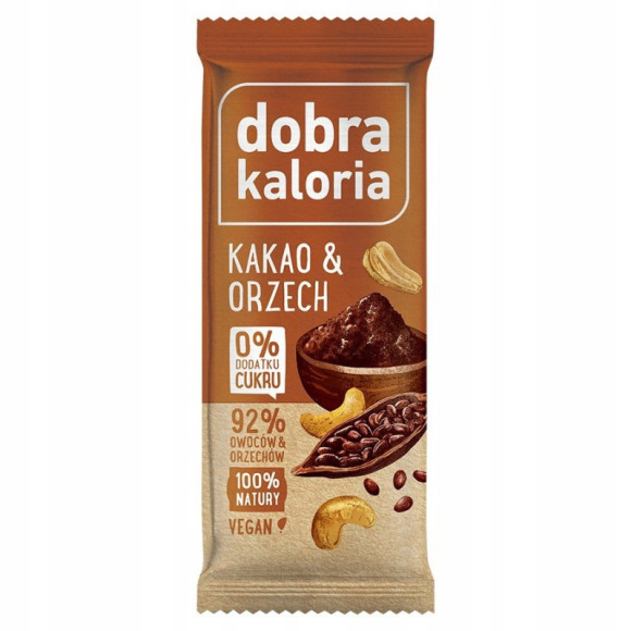 BATON KAKAO & ORZECH 35g WEGE PRZEKĄSKA BEZ CUKRU 4 składn. DOBRA KALORIA BATON KAKAO & ORZECH 35g WEGE PRZEKĄSKA BEZ CUKRU 4 składn. DOBRA KALORIA