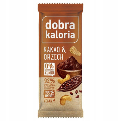 BATON KAKAO & ORZECH 35g WEGE PRZEKĄSKA BEZ CUKRU 4 składn. DOBRA KALORIA