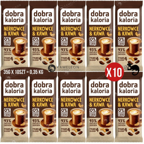 BATON NERKOWCE & KAWA 10x35g 350g wege PRZEKĄSKA BEZ CUKRU DOBRA KALORIA BATON NERKOWCE & KAWA 10x35g 350g wege PRZEKĄSKA BEZ CUKRU DOBRA KALORIA