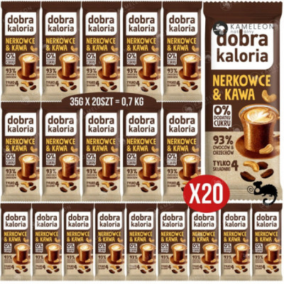 BATON NERKOWCE & KAWA 20x35g 0,7kg wege PRZEKĄSKA BEZ CUKRU DOBRA KALORIA