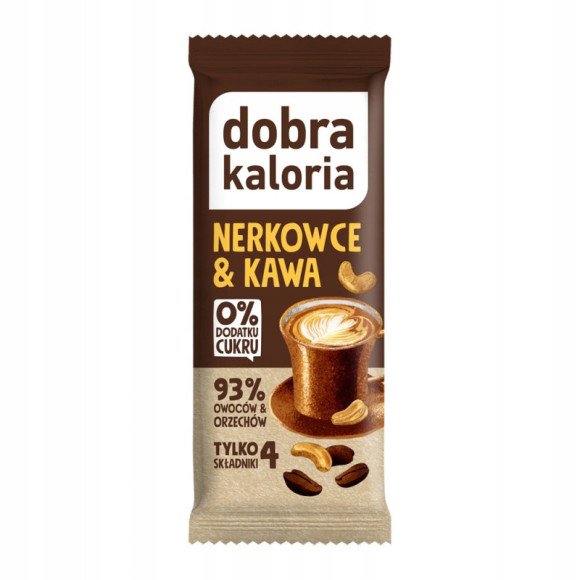 BATON NERKOWCE & KAWA 35g WEGE PRZEKĄSKA BEZ CUKRU 5 składnik DOBRA KALORIA BATON NERKOWCE & KAWA 35g WEGE PRZEKĄSKA BEZ CUKRU 5 składnik DOBRA KALORIA