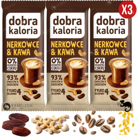BATON NERKOWCE & KAWA 3x35g WEGE PRZEKĄSKA BEZ CUKRU DOBRA KALORIA BATON NERKOWCE & KAWA 3x35g WEGE PRZEKĄSKA BEZ CUKRU DOBRA KALORIA