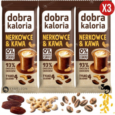 BATON NERKOWCE & KAWA 3x35g WEGE PRZEKĄSKA BEZ CUKRU DOBRA KALORIA