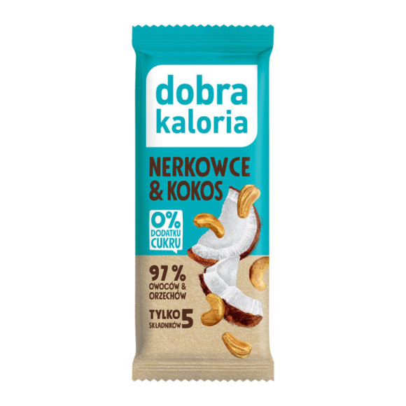BATON WEGAŃSKI 5 składników NERKOWCE & KOKOS 35g BEZ CUKRU DOBRA KALORIA BATON WEGAŃSKI 5 składników NERKOWCE & KOKOS 35g BEZ CUKRU DOBRA KALORIA