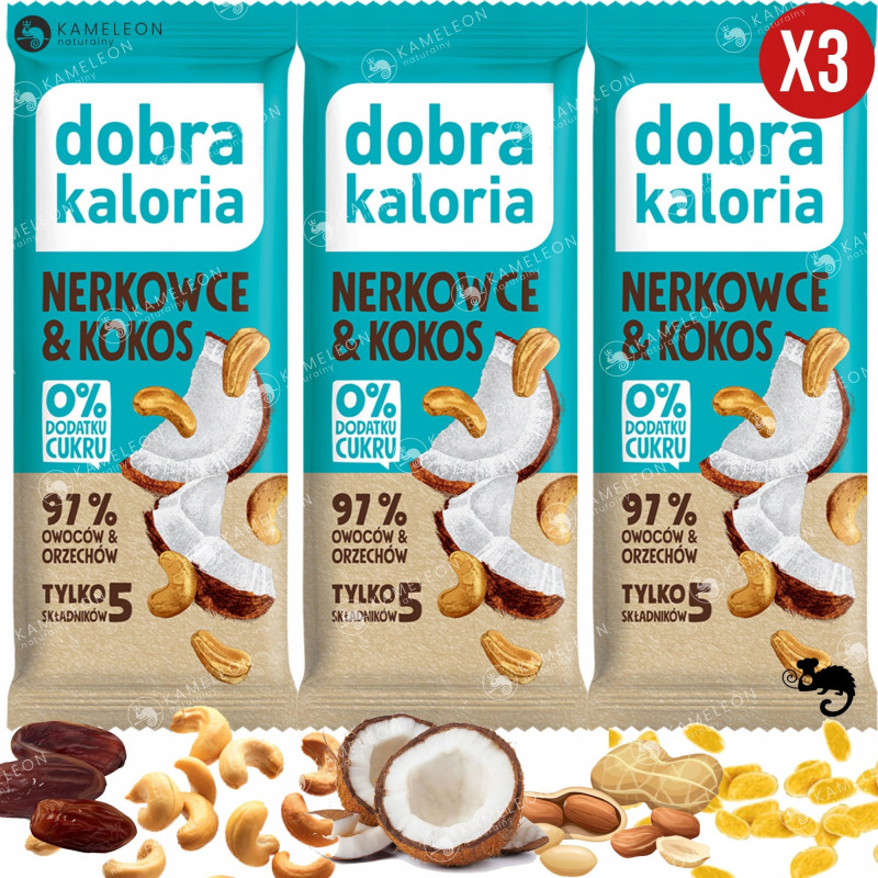 BATON WEGAŃSKI NERKOWCE & KOKOS bez cukru DOBRA KALORIA 35G x10 0,35KG