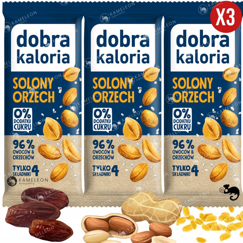 BATON WEGAŃSKI przekąska SOLONY ORZECH bez cukru DOBRA KALORIA 35G x3 105G