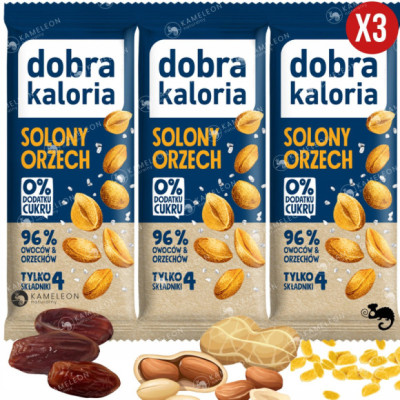 BATON WEGAŃSKI przekąska SOLONY ORZECH bez cukru DOBRA KALORIA 35G x3 105G