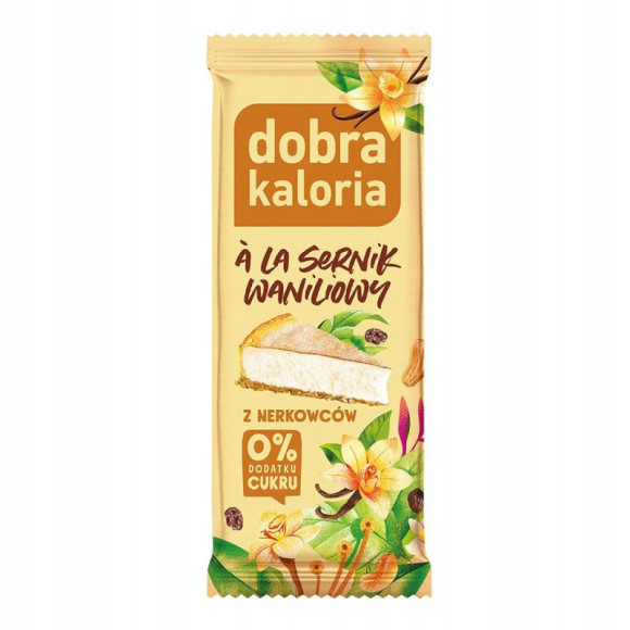 BATON WEGAŃSKI z NERKOWCÓW A LA SERNIK WANILIOWY 35g bez cukru DOBRAKALORIA BATON WEGAŃSKI z NERKOWCÓW A LA SERNIK WANILIOWY 35g bez cukru DOBRAKALORIA