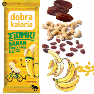 BATON WEGAŃSKI ZIOMKI 32g BANAN ORZECHY NERKOWCA bez cukru DOBRA KALORIA