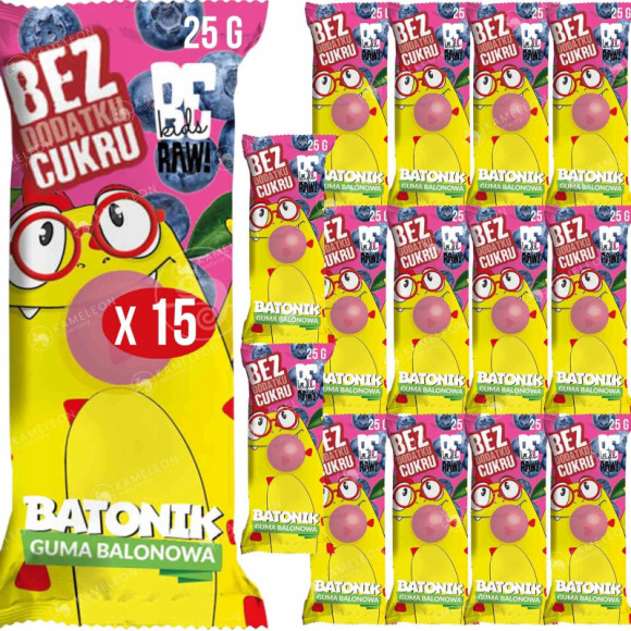 BE RAW KIDS BATON batonik bez cukru GUMA BALONOWA dla dzieci 25g x 15sztuk BE RAW KIDS BATON batonik bez cukru GUMA BALONOWA dla dzieci 25g x 15sztuk