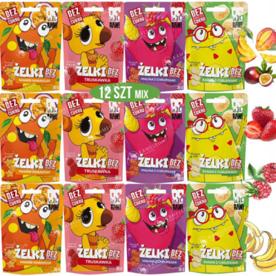 BE RAW KIDS zdrowe ŻELKI BEZ CUKRU ŻELATYNY mix 4 smaków 12szt x35g 0,42KG