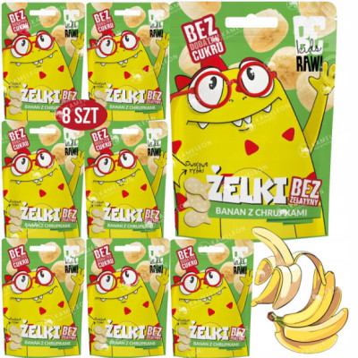 BE RAW KIDS żelki BANAN Z CHRUPKAMI bez cukru i żelatyny 8szt x35g 0,28KG