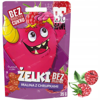 BE RAW KIDS żelki bez cukru żelatyny MALINA z CHRUPKAMI owocowe rybki 35g