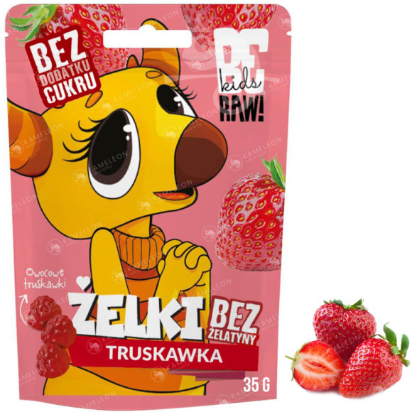 BE RAW KIDS żelki bez żelatyny bez cukru TRUSKAWKA owocowe truskawki 35G BE RAW KIDS żelki bez żelatyny bez cukru TRUSKAWKA owocowe truskawki 35G